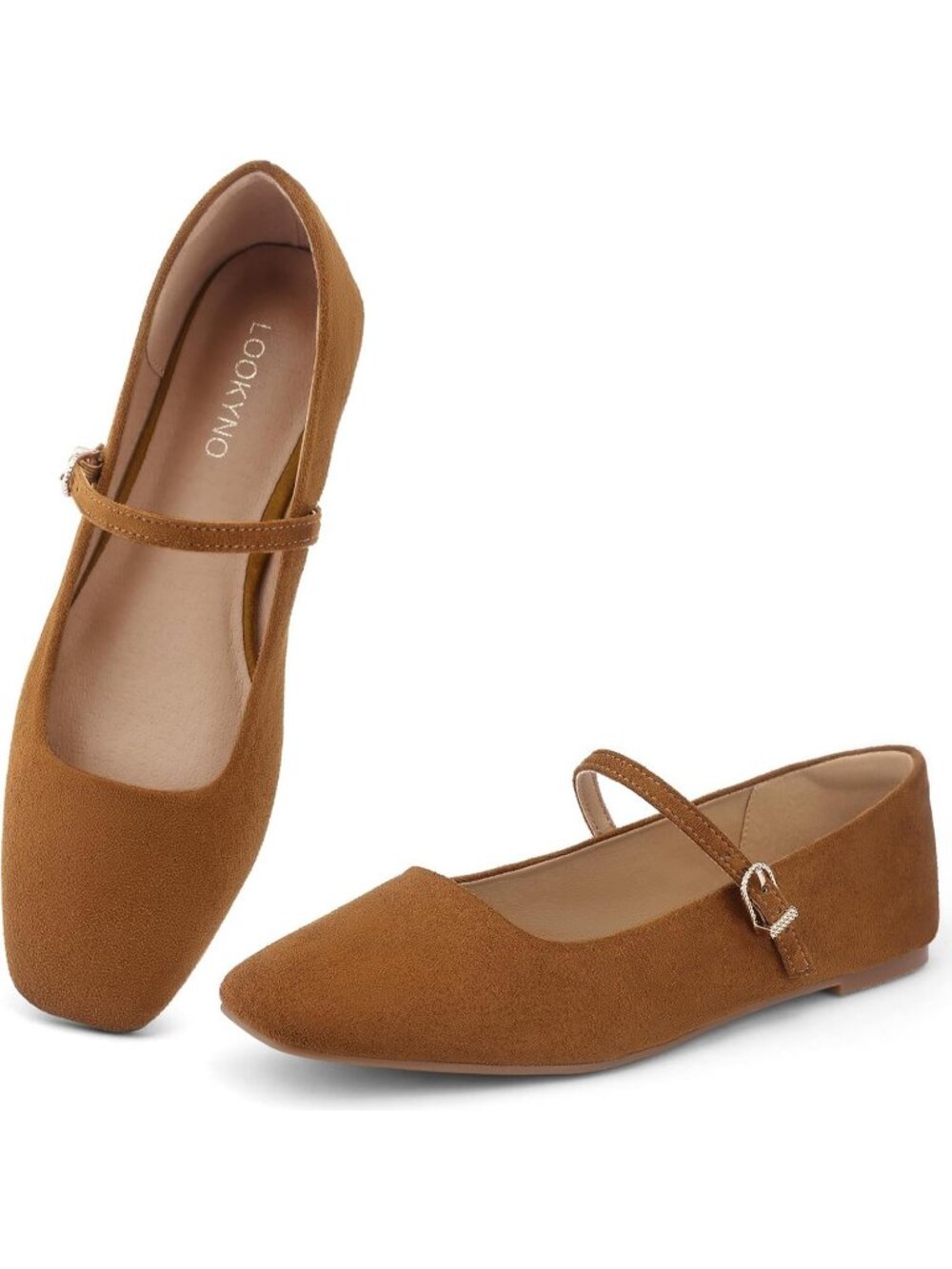 Women's Brown Suede Closed Toe Chic Footwear Latex Insole Mary Jane Flat Shoes